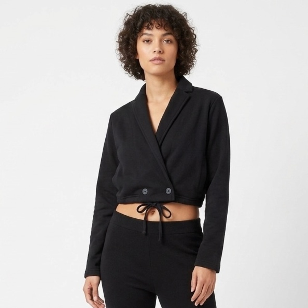 Banana Republic Black Cropped Terry Drawstring Blazer Jacket Size L